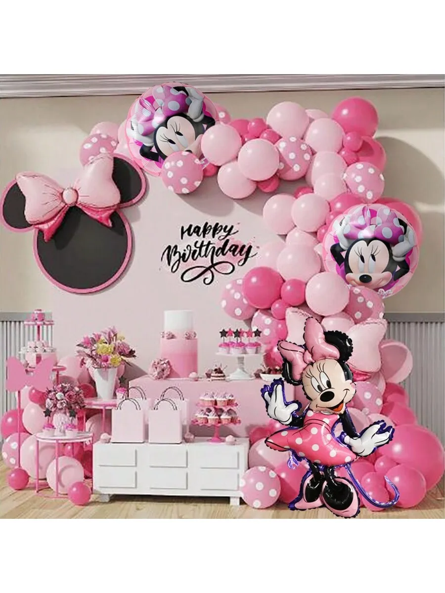 113 pièces rose Minnie-Themé décoration de fête d'anniversaire ballons en latex ensemble de ballons en aluminium fête d'anniversaire en famille activités de campus activités de plein air décoration