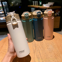 1pc Thermos Bottle with Straw 600ml 750ml Stainless Steel Thermal Cup Car Insulated Flask Water Tumbler for Outdoor Sports