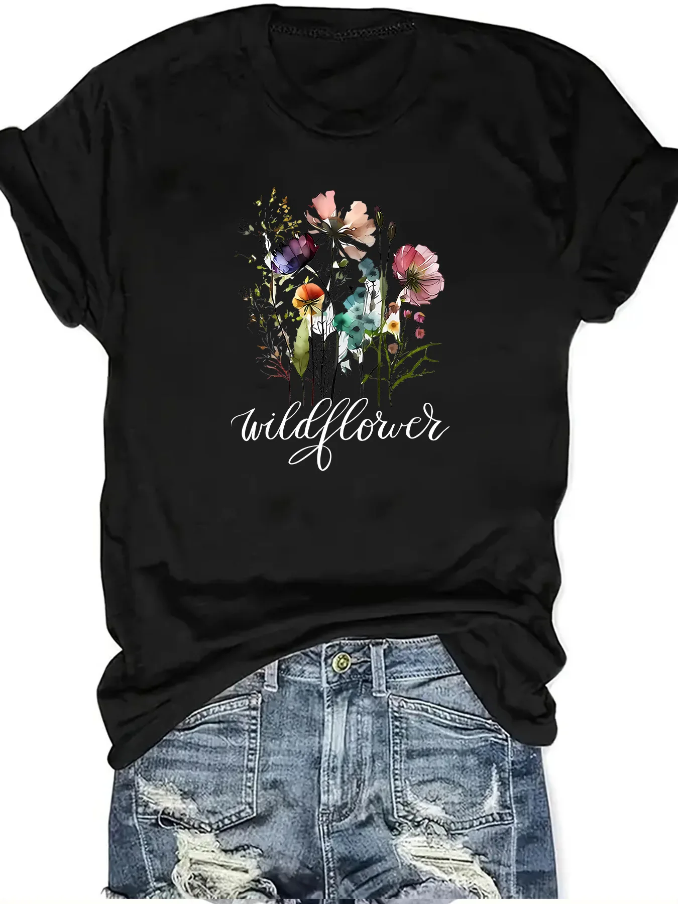 \\Women\'s Short Sleeve Daily Casual Flower Top Women\'s T-shirt Spring and Summer New Short Sleeve Graphic T Shirts  Aesthetic