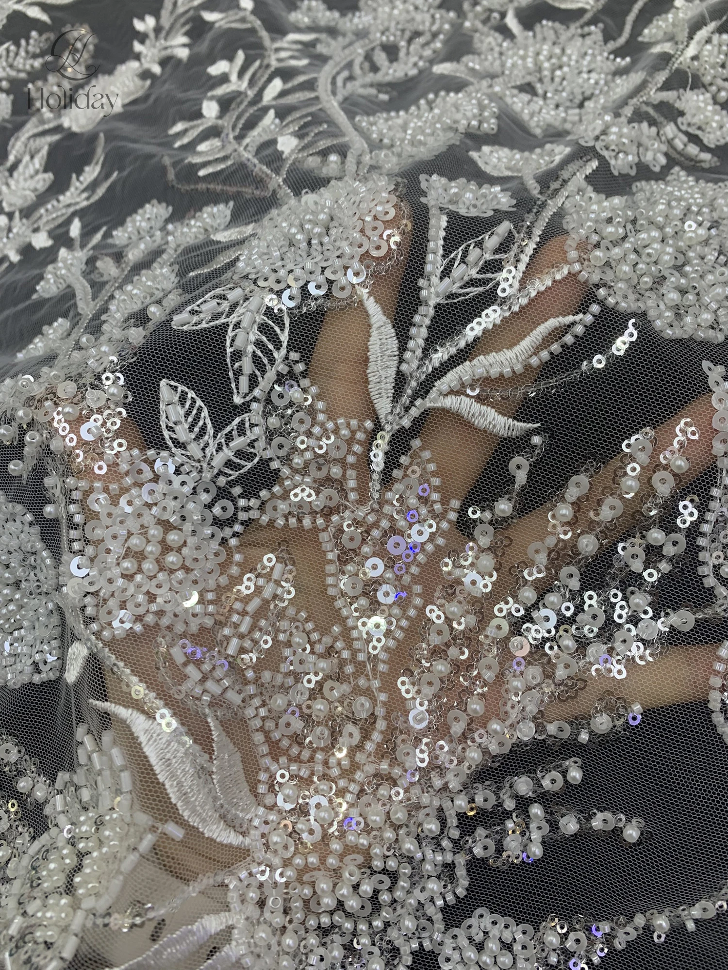 Heavy Beaded Floral Lace Fabric with Sequins Embroidery Mesh for Bridal Gown Prom Dress - 100% New Fashion Custom-Made