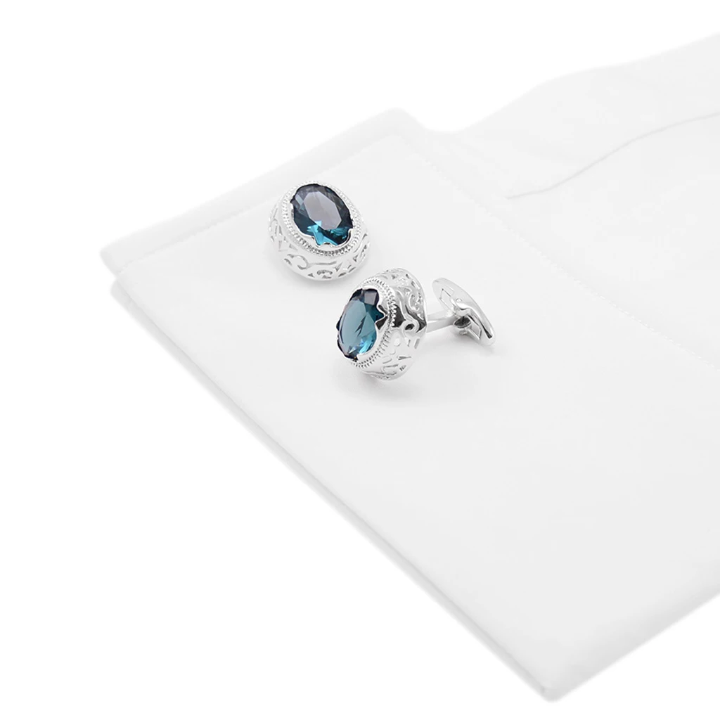 NVT Fashion Blue Zircon Cufflinks For Mens Shirt Commemorative Gift Free Engraving Name Silver Color Cuff Button Wedding Jewelry