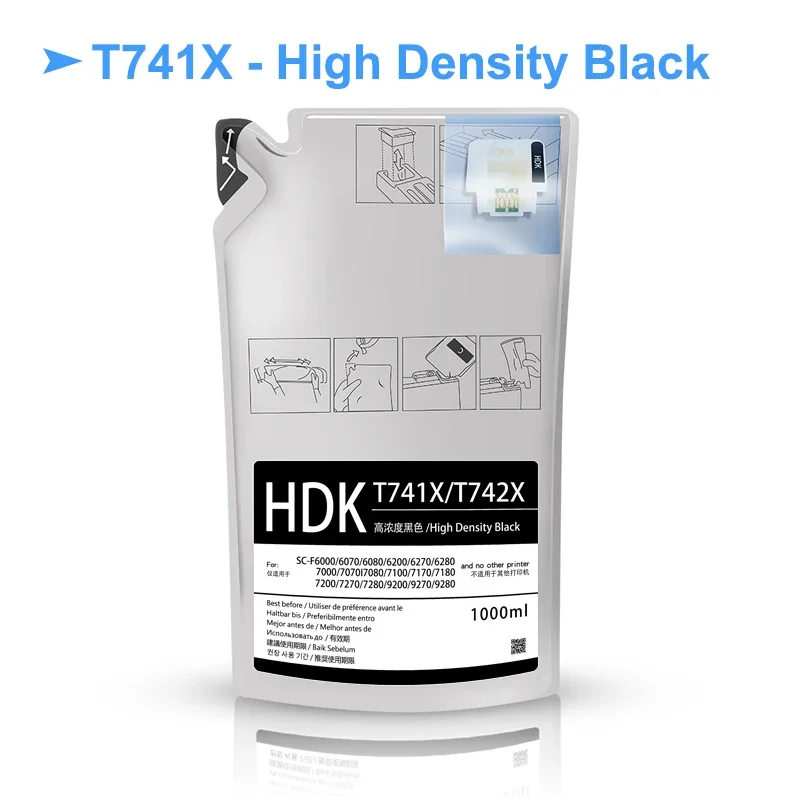 Paquete de tinta de sublimación para impresora Epson, paquete de tinta de 1000ML, T7411, T7414, T741X, para Epson SureColor F6000, F6070, F6200,