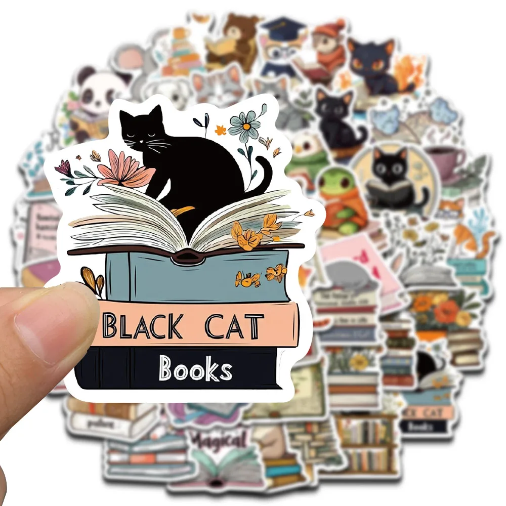 50PCS Animal Reading Stickers Notebook Cafe Aesthetic For Laptop Luggage PVC Home Decorative Cafe Waterproof DIY Sticker ﻿
