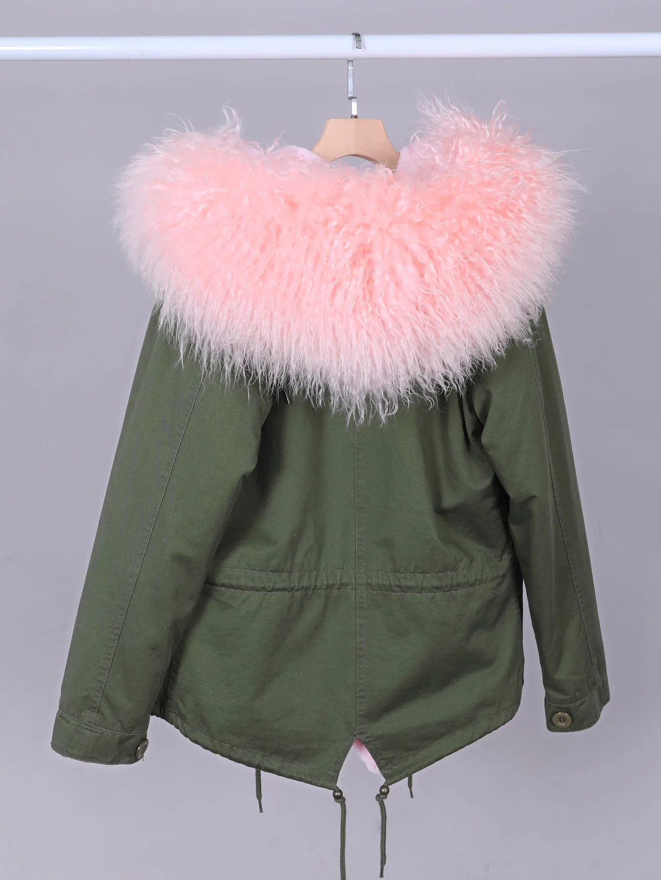 2025 MAOMAOKONG Women's Winter Parka Jacket with Natural Real Wool Fur Pink Collar Removable plush lining Coat Women's Outerwear