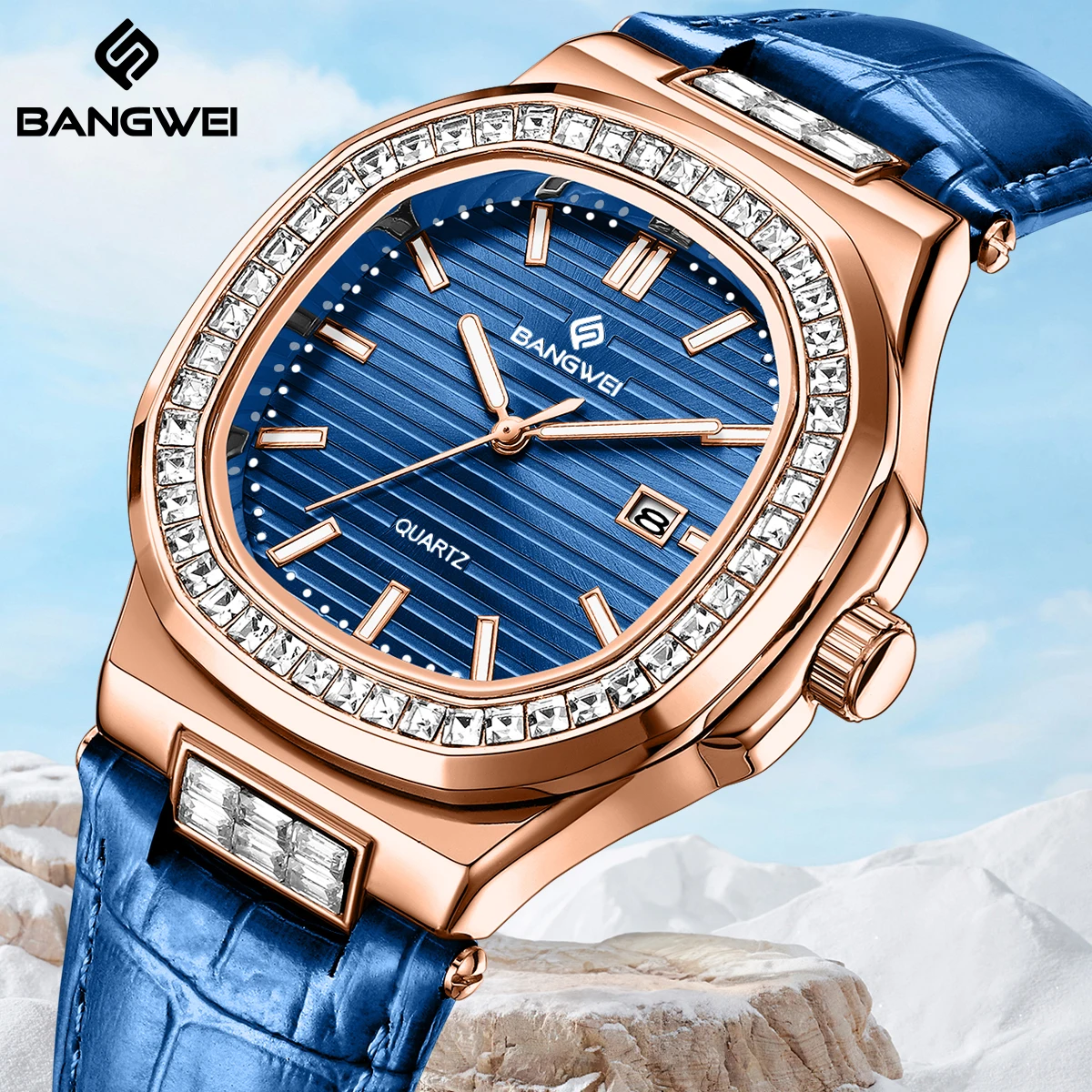 

Модные женские часы BANGWEI, кожаные водонепроницаемые светящиеся часы для женщин, простые элегантные квадратные кварцевые часы с хронографом Mmontre Femme