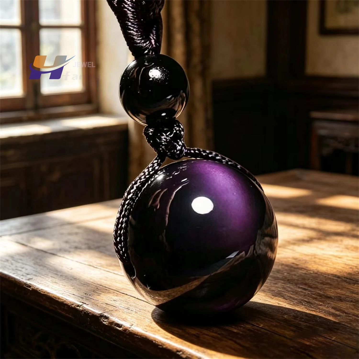 Natural Obsidian Rolling Beads Necklace Couple Double Color Eye Crystal Pendant Adjustable Chain Jewelry Gift Men Women