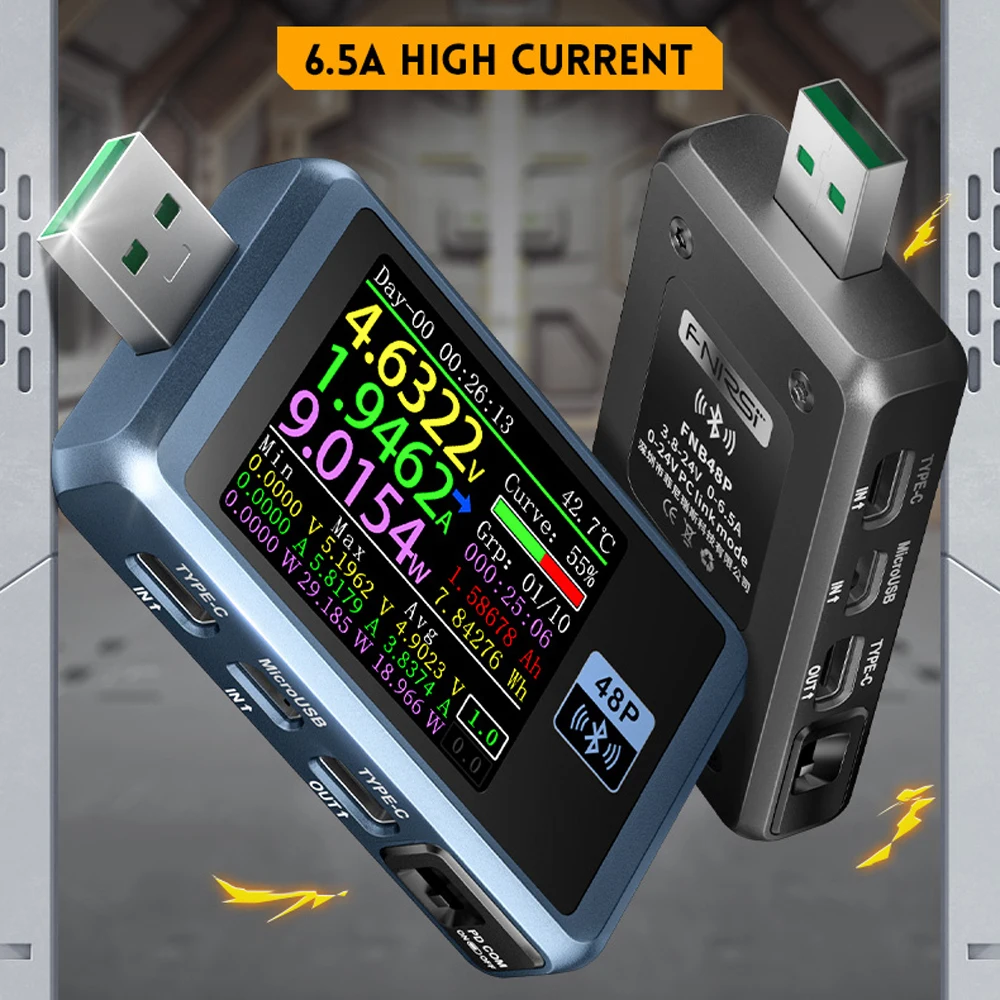 

FNB48P USB Tester Voltmeter Ammeter TYPE-C Fast Charge Detection Trigger Capacity Ripple Measurement with CNC Metal Shell