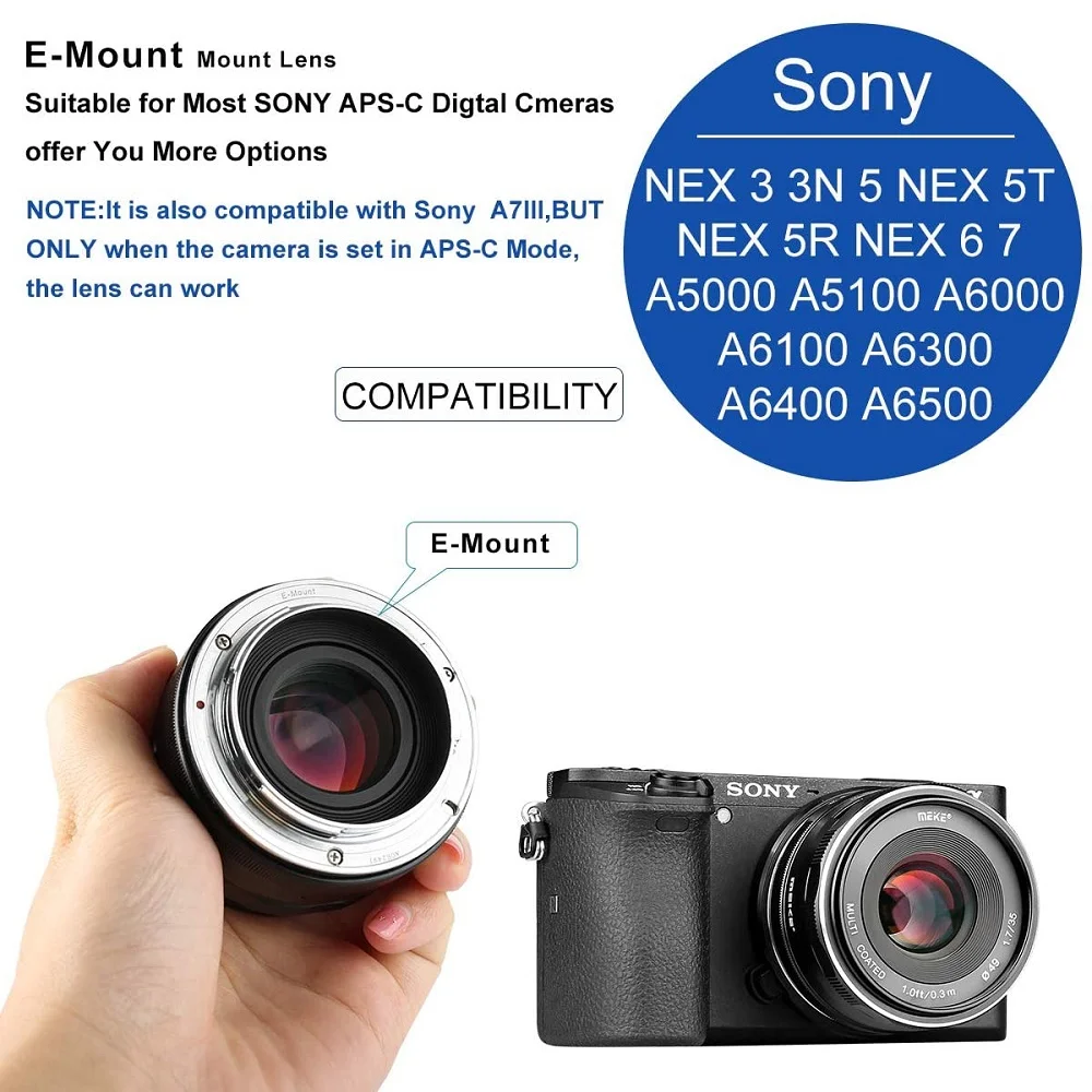 Meike 35mm F1.7 大口径マニュアル固定レンズ Sony E マウント Z-V1 Z-VE10 II NEX-7 NEX-6 A6000 A6300 A6500 A6400 A7 A6700 A9 用