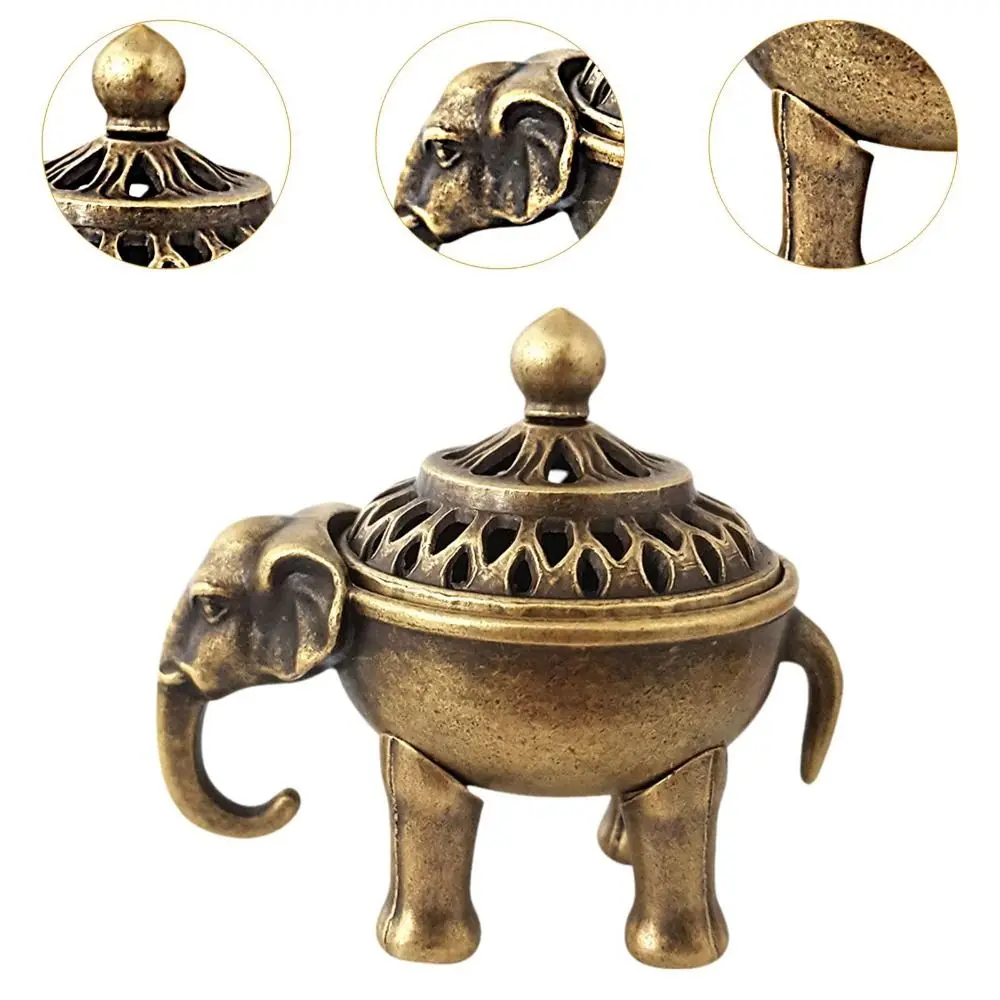Vintage Alloy Sandalwood Incense Burner Hollow Out Year of the Horse Lotus Incense Censer Elephant Lucky Mini Three Legged Stove