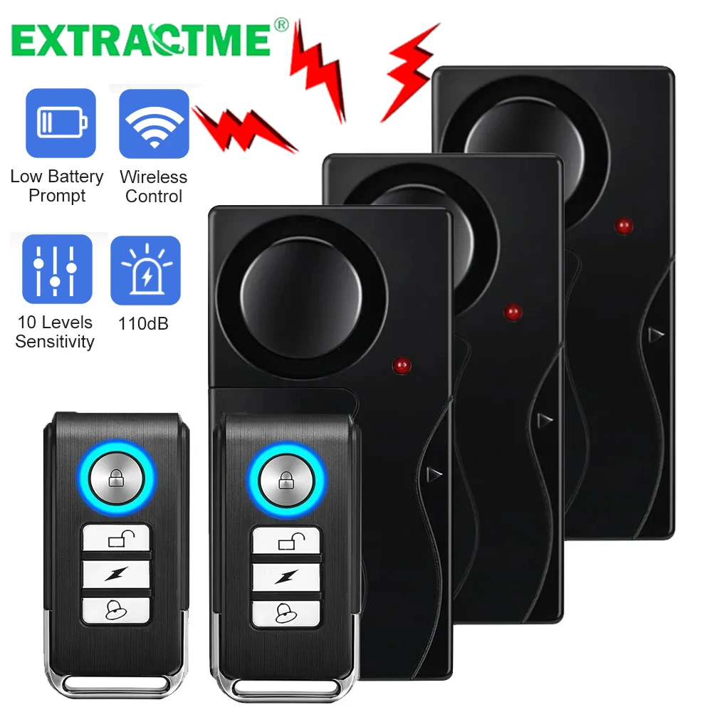 Extractme Wireless Vibration Alarm with Remote Control Anti-Theft Alarm Door and Window Alarm Motorcycle Bicycle Security Sensor