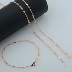 1 Set Jewelry Men Women 585 Rose Gold Color Elegant Bracelet Carving Smart Chain Bracelet Necklace