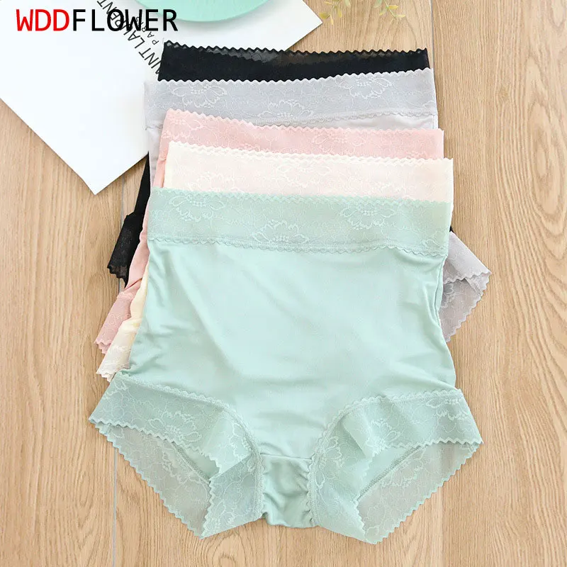 Kobiety jedwabne majtki 4 paczka 100% naturalny jedwab z koronką Sexy majtki na wysoki wzrost figi bielizna bielizna czarny M L XL XXL TA036