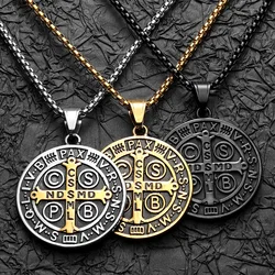 St.Benedict Exorcism Stainless Steel Men Necklaces Pendant Chain Powerful Amulet Vintage New For Women Jewelry Gifts Wholesale