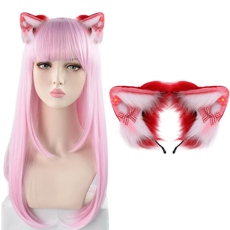 Women Girls Cartoon Fox Ears Shaped Headband Plush Hair Hoop Live Broadcast Rave Christmas Cosplay Party Headpieces