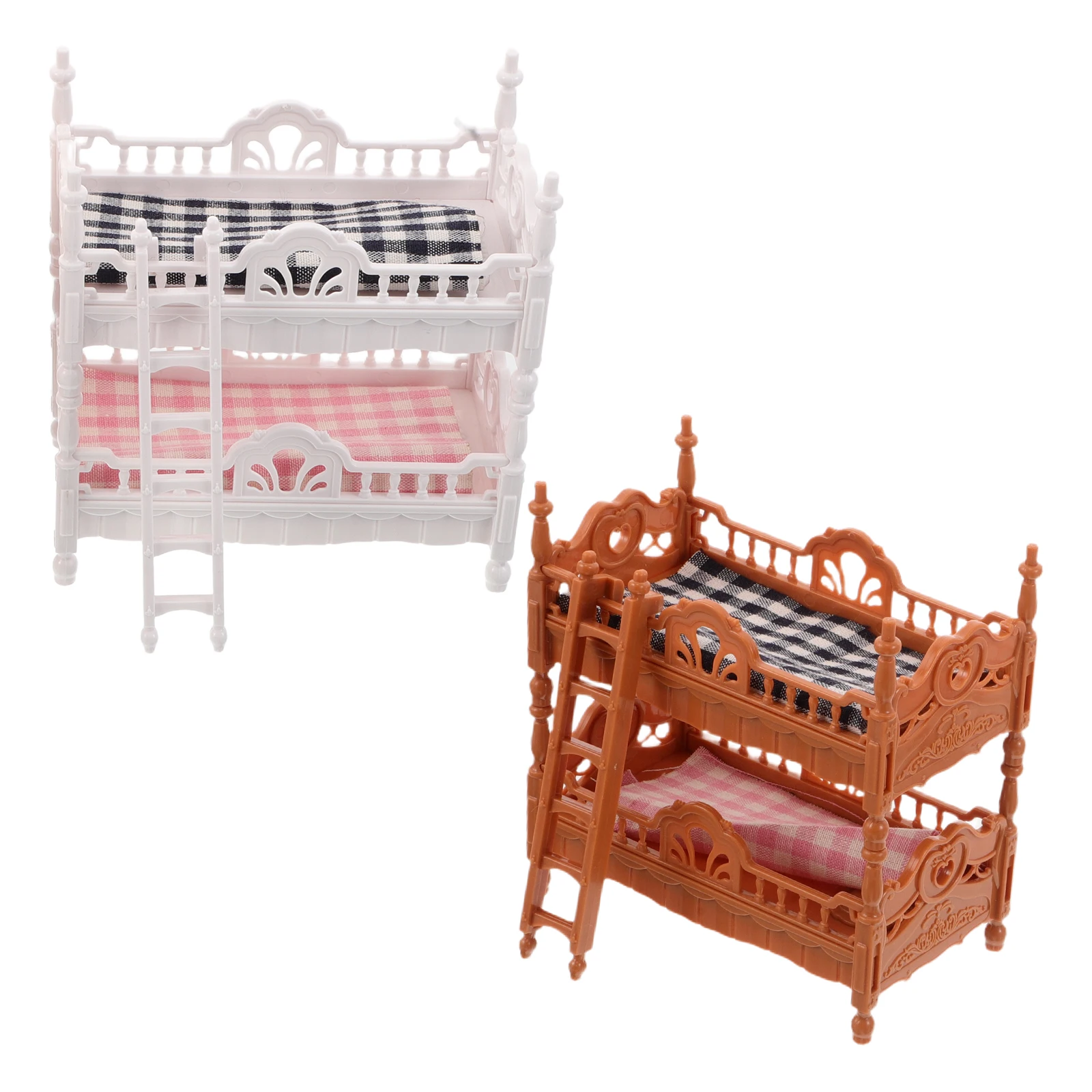 Litera superior e inferior para casa, mini muebles, cama doble en miniatura simulada, literas de plástico para casa de muñecas