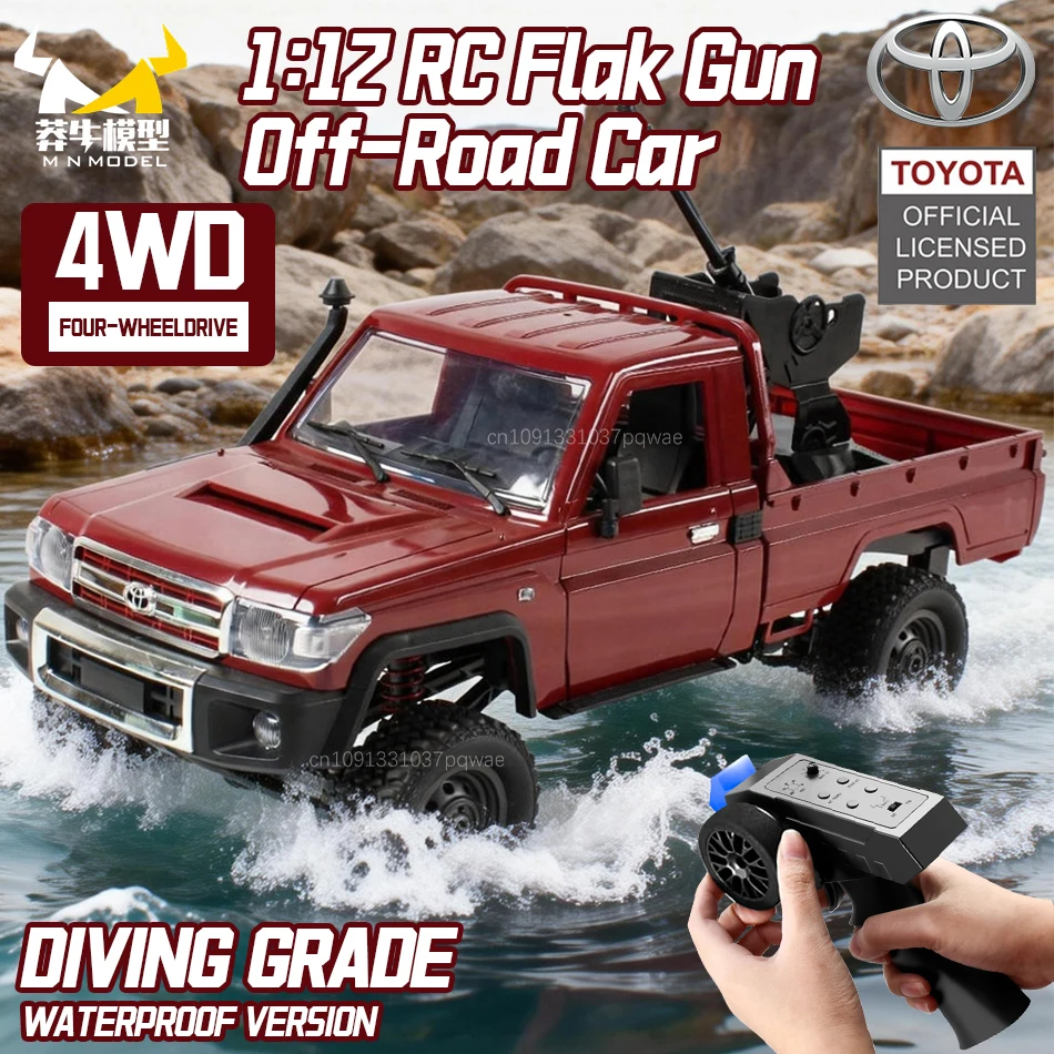 

MN MODEL 1:12 4WD LC79 RC Diving Off-road Car All Terrain Vehicle Wading Flak Gun Truck Military Rock Crawler Toy for Adult Gift