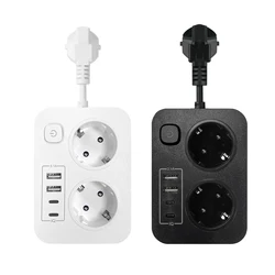 EU Plug AC Outlet Power Strip Extension Electrical Socket With USB Charger Home Appliance Office