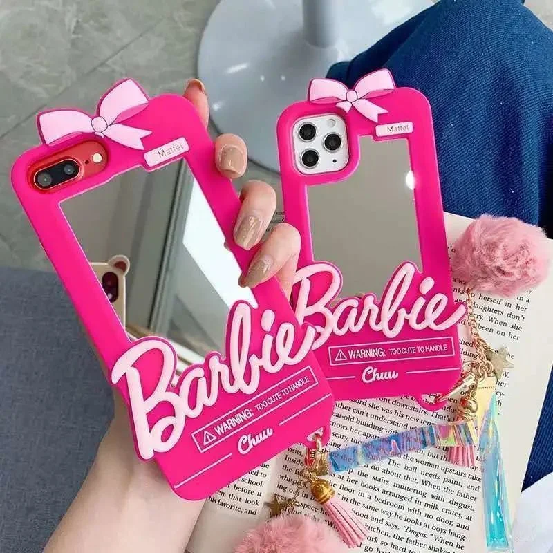 Luxury Barbie Dolls Mirror Protect Case for iPhone 15 14 13 12 11 Pro X XR XS Max 7 8 Plus Cute Soft Silicone Shockproof Cover