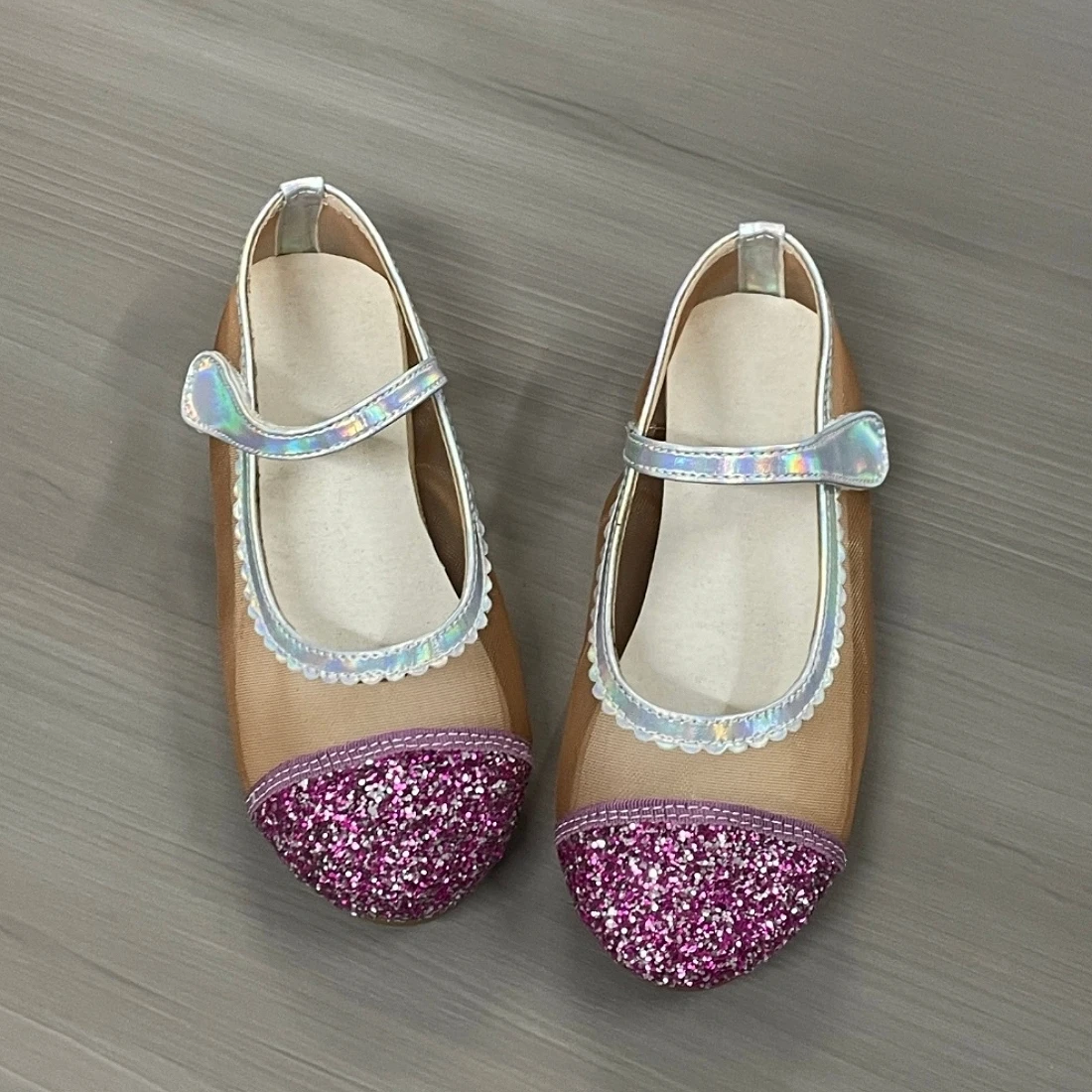 Jinyu Fashion Leather Mesh Flat Shoes School Outdoor Girl Princess Ballet Performance Comfortable to Wear for Ages 3-16