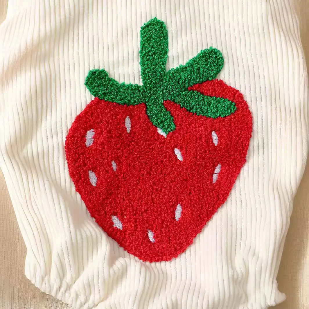 Baby Girl Summer Autumn Strawberry Towel Embroidery Sling Harness Triangle Crawling Suit