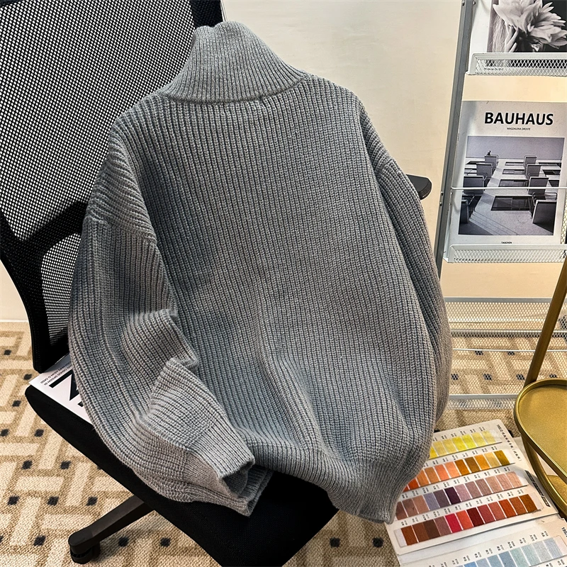 男性ハーフジップスタンドカラーセーター春秋の新日本カジュアルルーズ多用途プルオーバー怠惰なシンプルなレトロ固体トップス