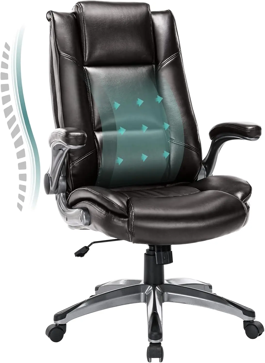 

Leather Executive Office Chair - High Ba Home Computer Desk Chair With Padded Flip-Up Arms, Adjustable Tilt Lock, Swivel