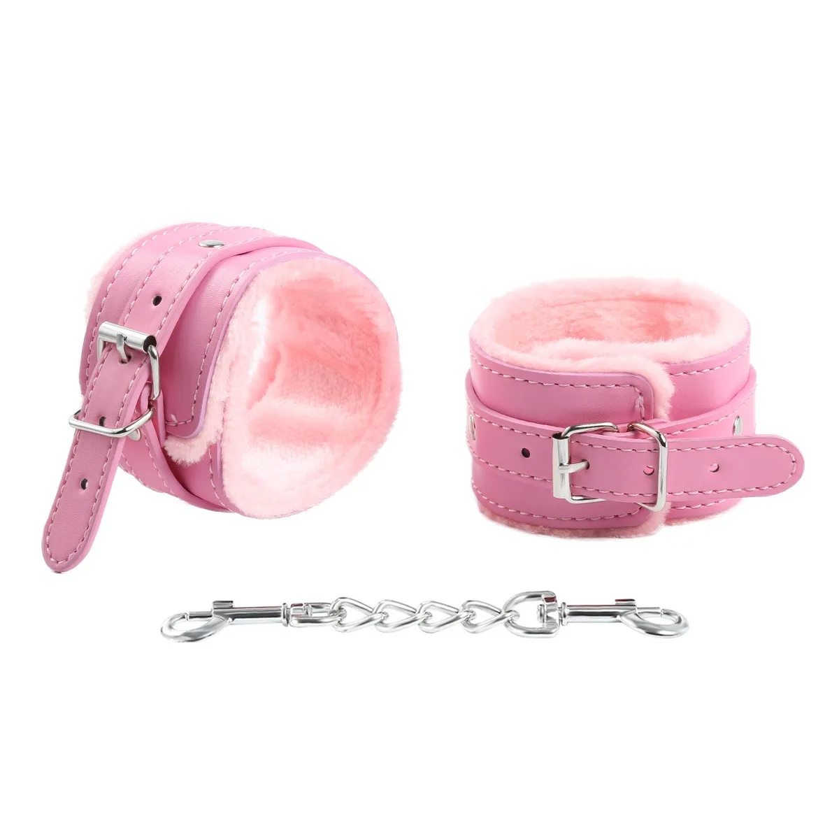 Fun adult products plush black handcuffs red pink leather adult products iron chain binding hands