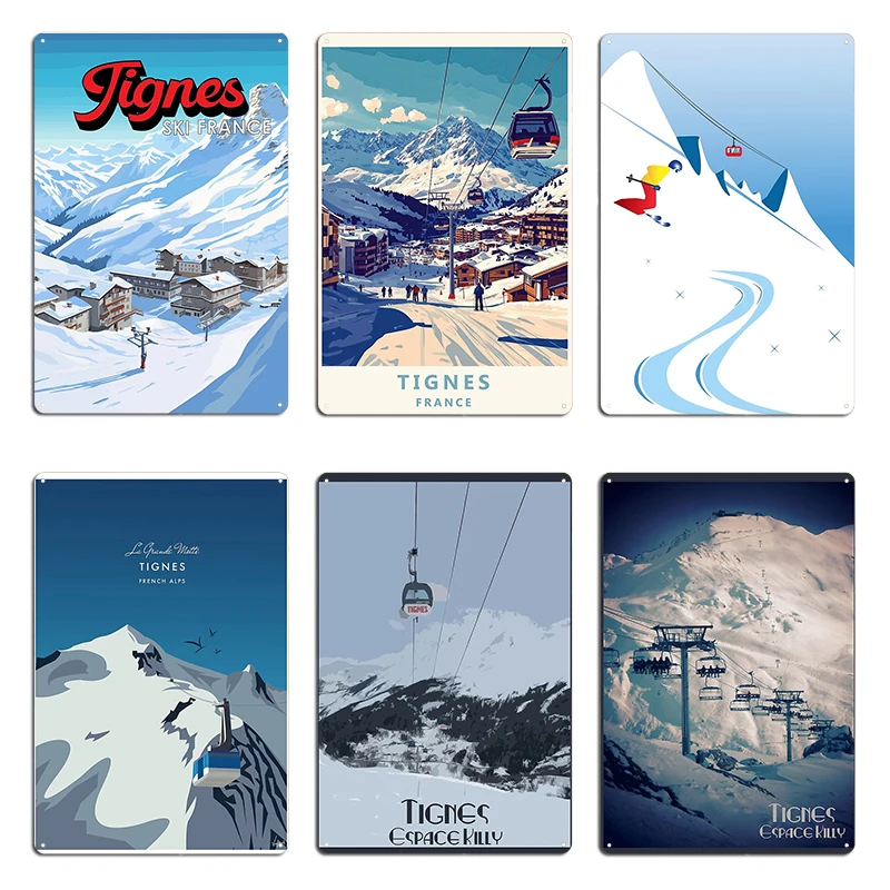 Tignes Metal Plaque Poster Create Garage Club Pub Cinema Tichot Chair Lift Tignes France travel Tin Sign Poster