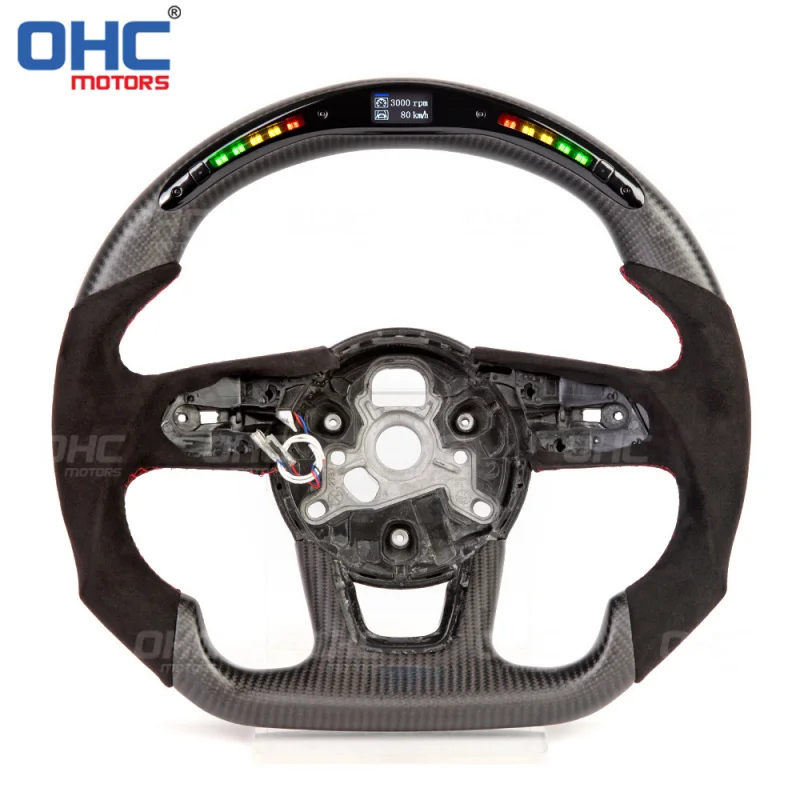 For Audi RS3 S4 S5 Car modification : smart matte carbon fiber steering wheel with genuine leather and running lights