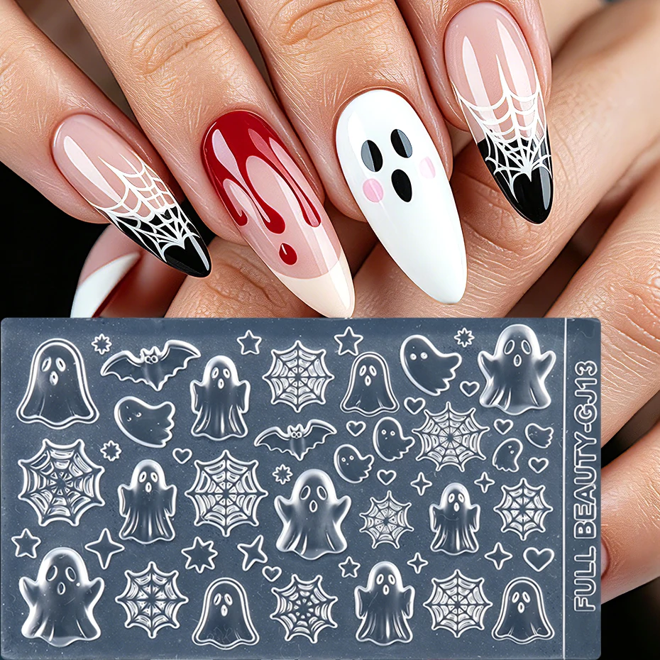 Geisterfledermaus Spinnennetz 3D Nagelcharms Silikon-Nagelform Niedliche Cartoon Gruselige Herz-Stern-Form Schablone Halloween Nagelkunst-Dekoration – Detail 8