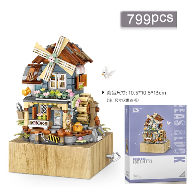 Mini blocos de construção casa de natal árvore moinho de vento casa castelo sakura caixa de música quebra-cabeça decoração diy brinquedos presente para crianças