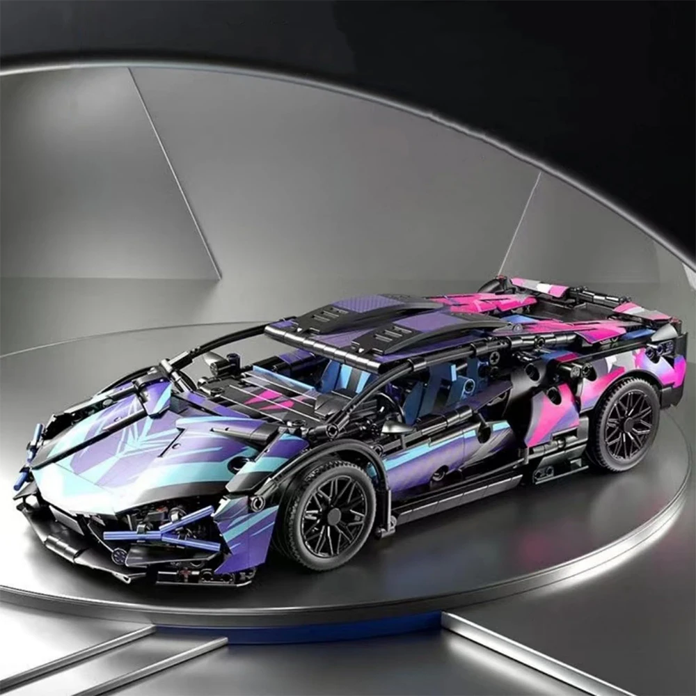 Modellino da assemblare di un'auto sportiva, con design a contrasti di colore, da costruire in autonomia, dotato di 3 modalità di funzionamento, 1314 pezzi, realizzato in ABS, ideale come regalo per