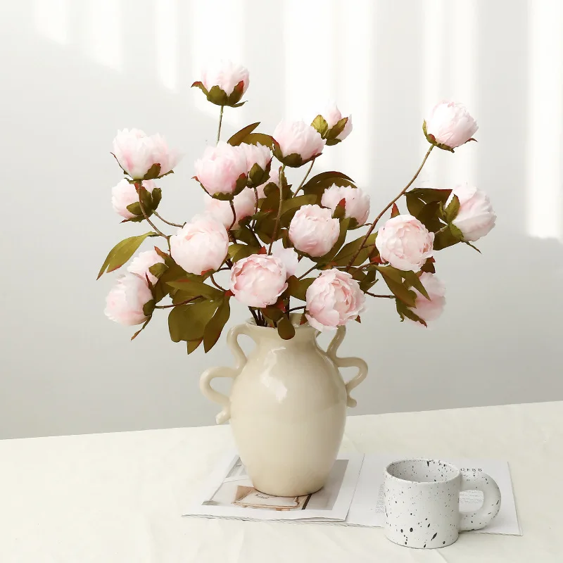 5 Stück Künstliche Blumen 4-köpfige Pfingstrosen Hochzeitsdekoration Hintergrund Blumenarrangement Künstliche Pfingstrosen Blumen Heimdekoration Ornamente – Detail 5