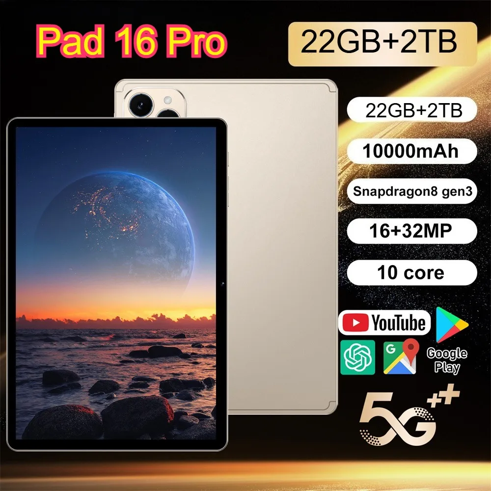 

Hot Pad 16 Pro Оригинальный планшет 10,1 дюйма Android Глобальная версия планшетов 22 ГБ + 2 ТБ 10000 мАч Tab 4G 5G Dual SIM WIFI для детей ПК