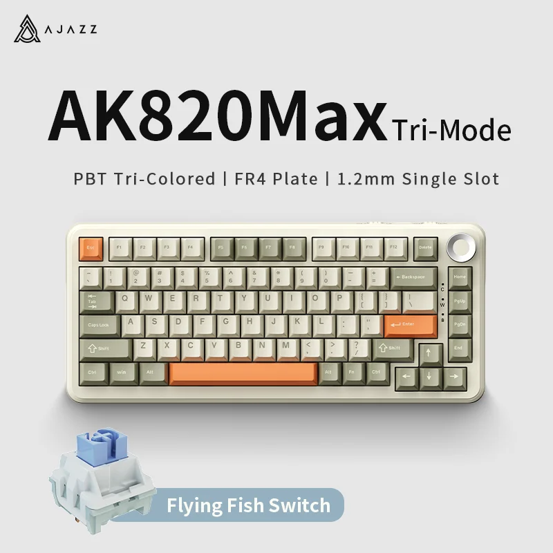 AJAZZ AK820 MAX 3-modus hot-swappable mechanisch toetsenbord - Draadloos, duurzame 8000 mAh batterij, USB-C opladen, geïntegreerd