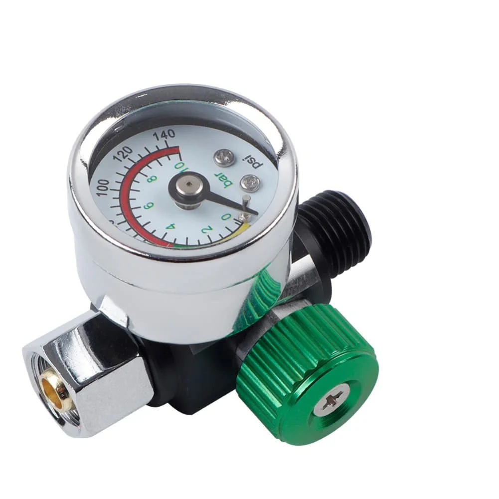 Air Compressor Pneumatic Tools Pressure Control Valve 1/4 Inch G1/4 Thread 0-140 PSI 0-10 bar with Gauge Plastic Metal