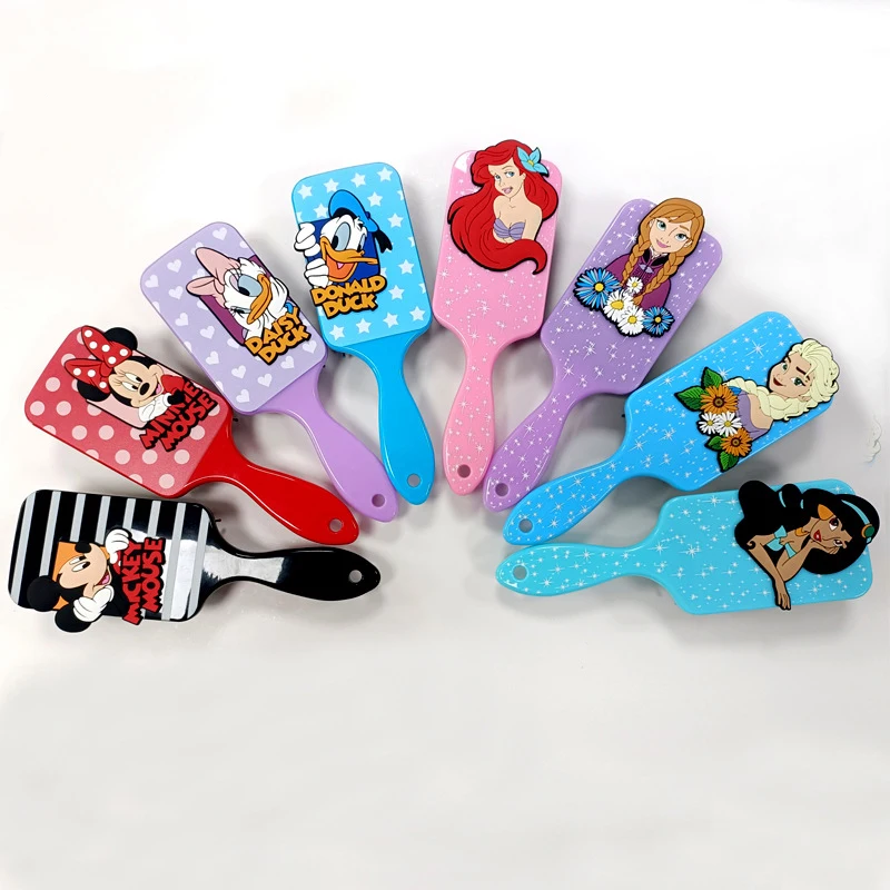 New Disney Cartoon Comb Cute Anime Figures Elsa Mickey Daisy Silicone Cushion Massage Comb Kids Hairdressing Tool Gifts