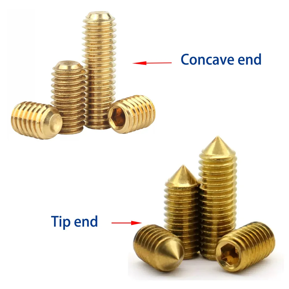 Brass Concave End And Tip End A Set Hex Socket Screw Headless Machine Rice Tight Top Bolt M3/M4/M5/M6 Hexagonal Wrench Included