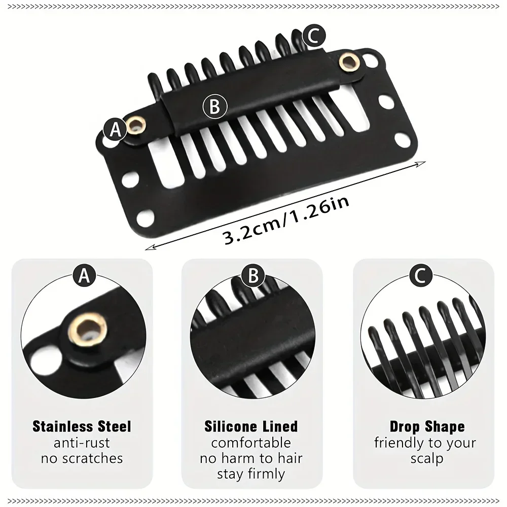 10-100Pieces  Hair Clips 32mm Hair Extensions Snap Clip for Women Metal Wig Comb Clips for Hair Extensions image 3