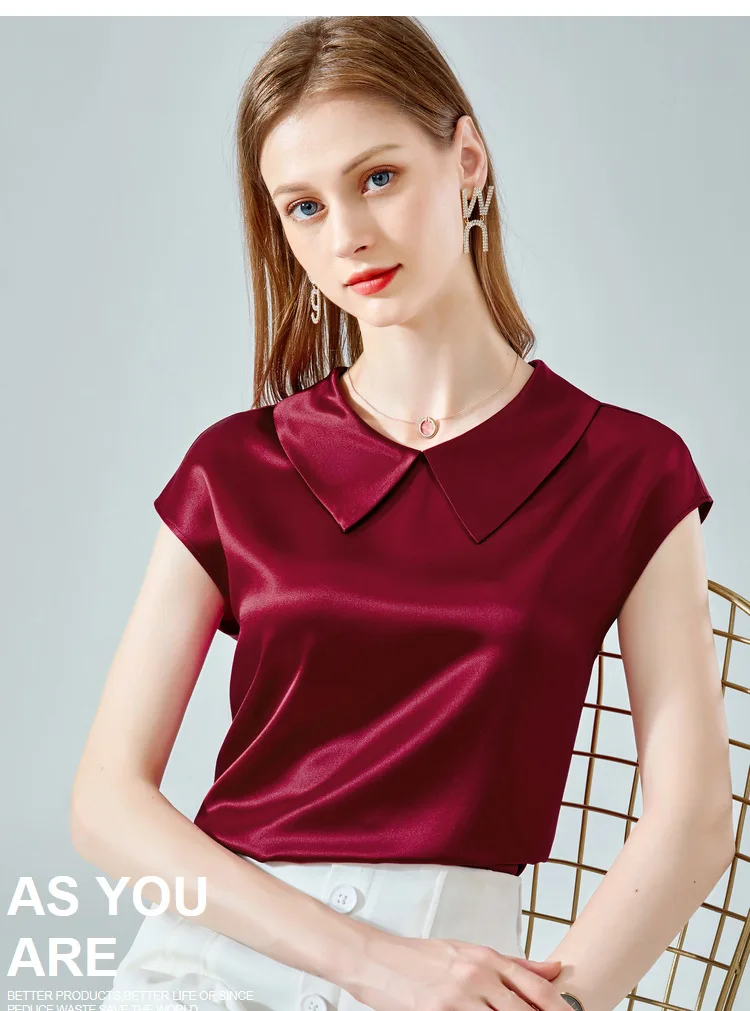 Camisas De Mujer Elegant Ice Silk Shirt Plus Size Artificial Silk Tops Acetate Satin Blouse Doll Collar White Girlish Blouse