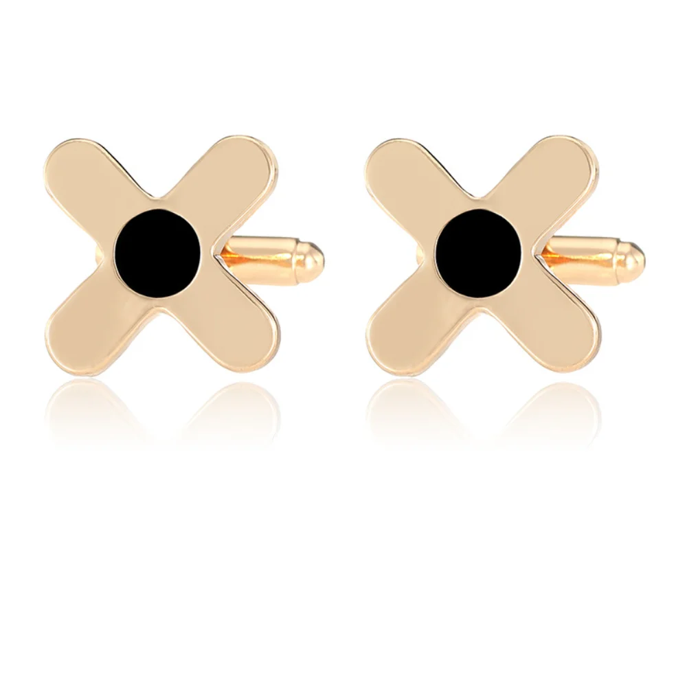 Exquisite X-shaped Cufflinks Minimally Black Round Decorated French Shirt Sleeve Studs Business Casual Men's Formal Accessory