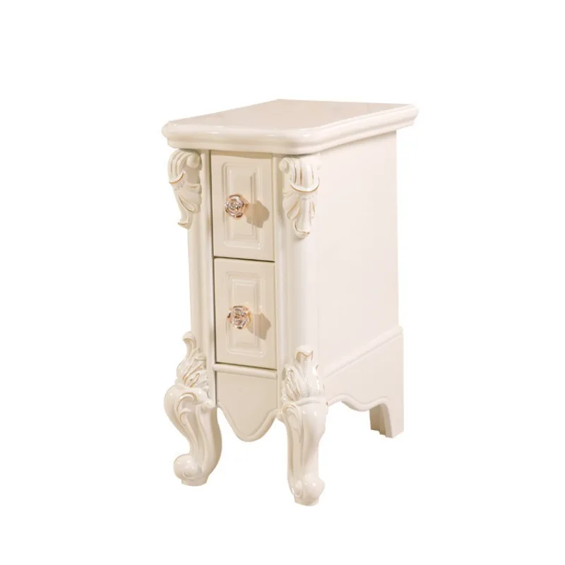 European mini bedside table, simple and narrow two-pump small cabinet, pastoral bedside storage locker, bedroom cabinet