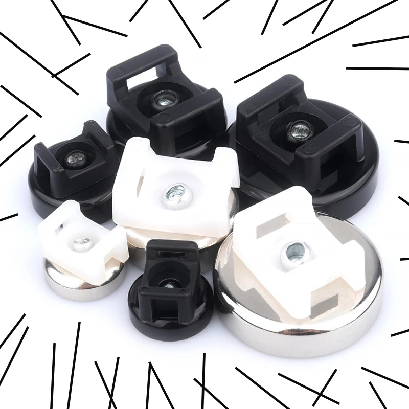 2/4/8 Stück Starke Gummimagnet-Basis, fester Kabelbinderhalter, sattelförmig, mit Kabelbinderclips, Kabelschnallen, Rohrhalterung – Detail 1
