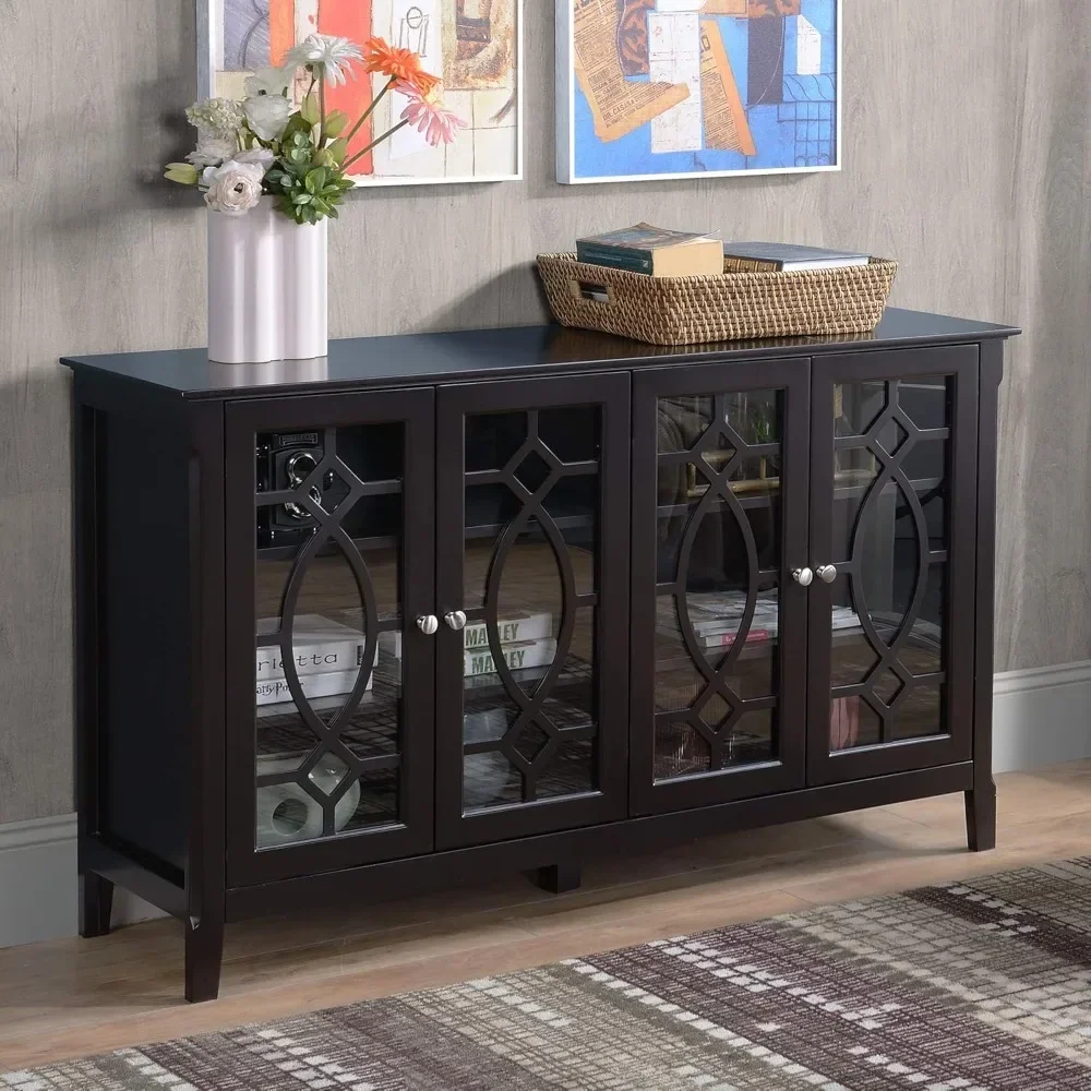 Sideboard Buffet Cabinet, Kitchen Storage Cabinets, Glass Door Accent Cabinet with Adjustable Shelves