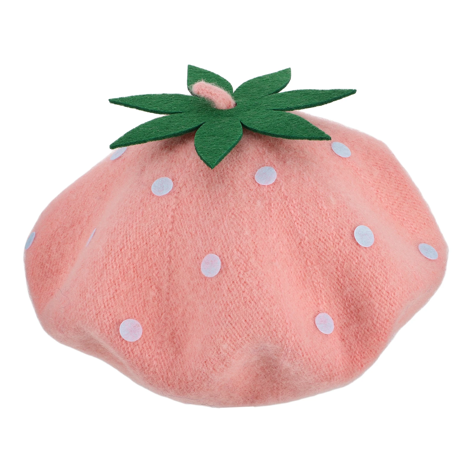

Children's Hats Strawberry Woolen Beret Baby Bucket Hat for Kids Autumn Winter Pink Beret Toddler Warm French Style