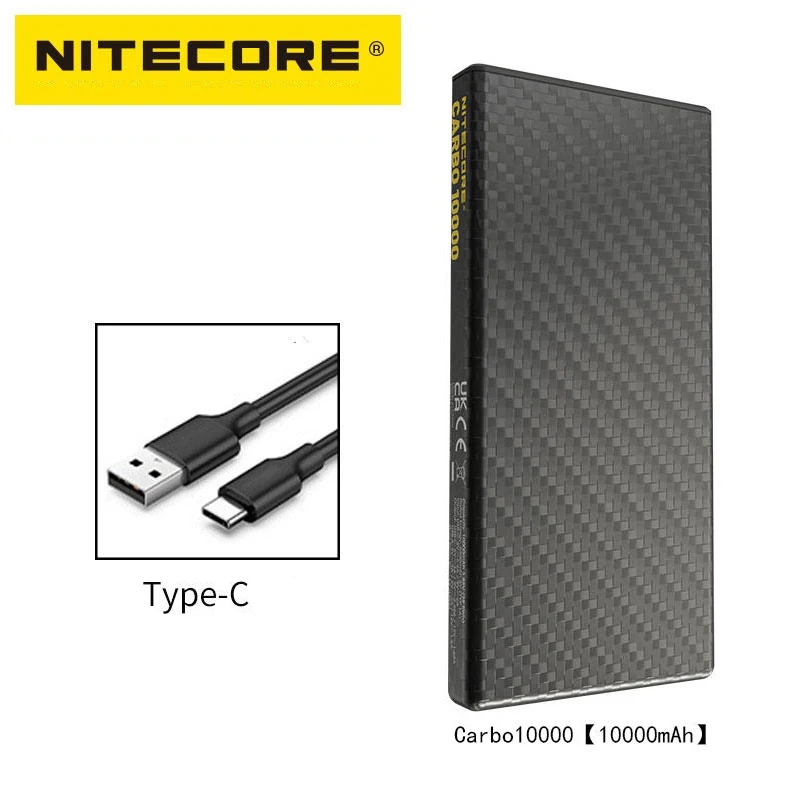 Nitecore CARBO 10000 10000mAh Mobile Power Bank PD Quick Charge 20W Output for iphone HUAWEI Haedlamp Li-ion battery