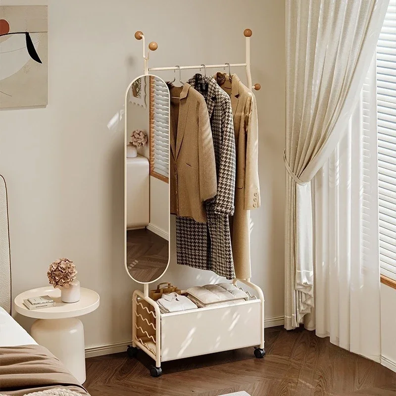 Bedroom hanger with rotating mirror floor-to-ceiling home entrance door entrance movable coat rack integrated full body mirror