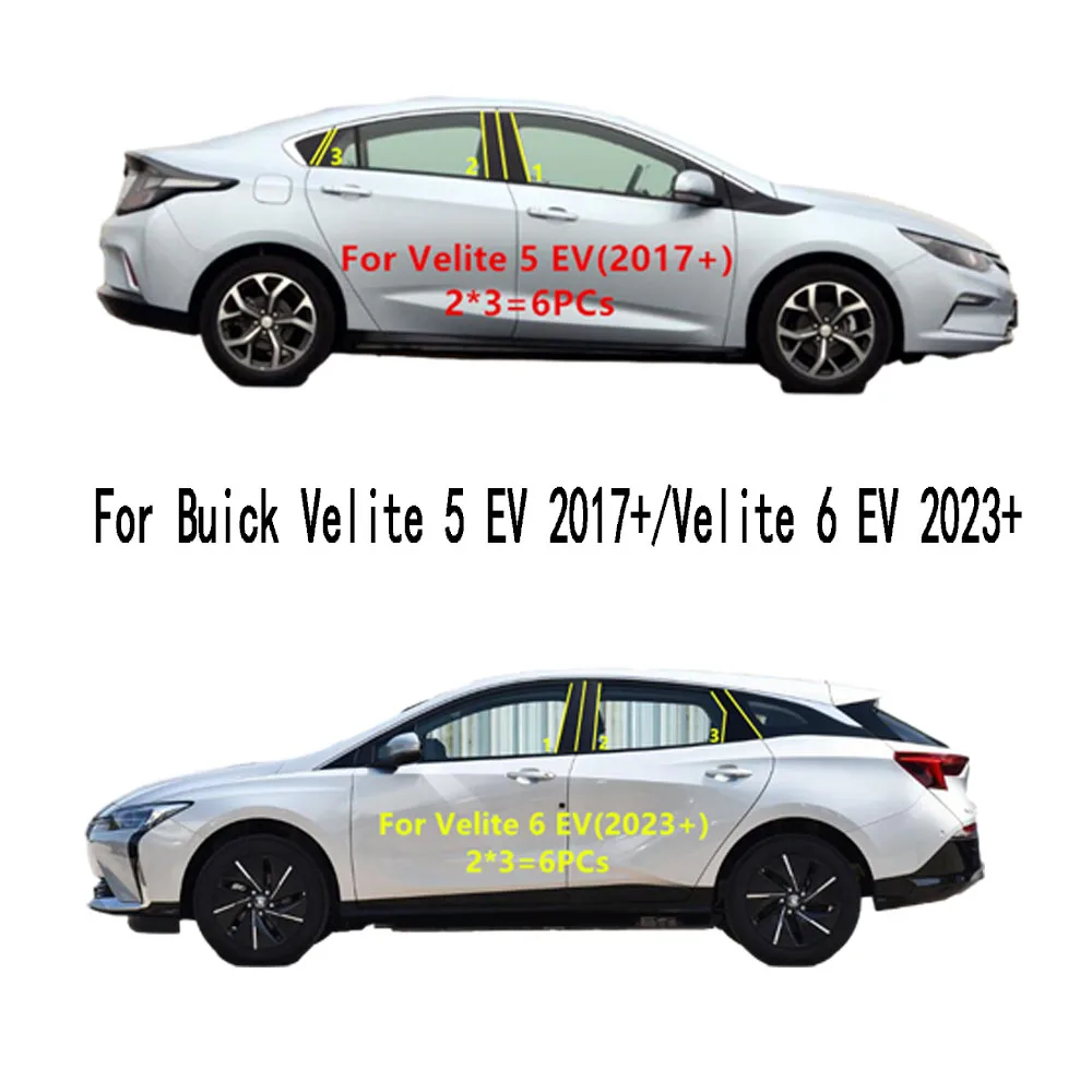 For Buick Velite 5 EV 2017+/Velite 6 EV 2023+ Car PC Material Pillar Post Cover Trim Door Trim Window Molding Sticker Plate 6PCS