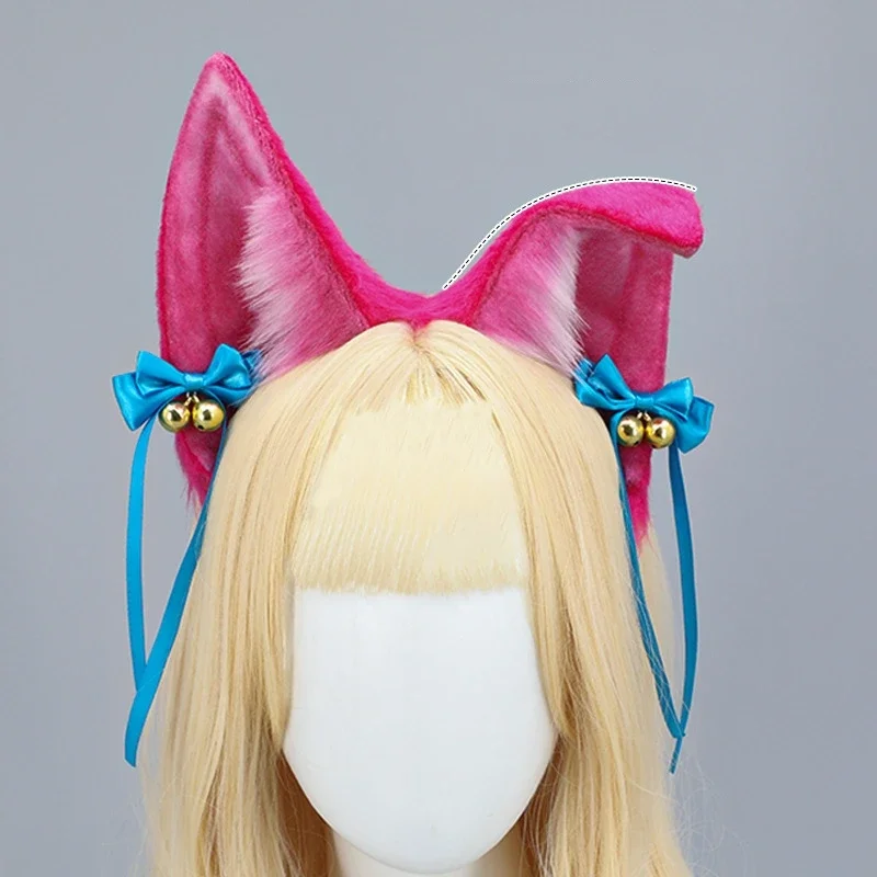 Halloween Faux Fur Fox Wolf Cat Ears Headband Bowknot Bell Hairband Cosplay Accessories Kawaii Lolita Simulation Animal Headwear