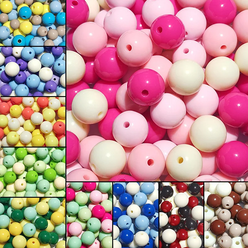 Solid Colour Glossy Acrylic 14mm Colour Blocking Round Beads DIY Bracelets Necklaces Strings Loose Beads Jewellery Accessories